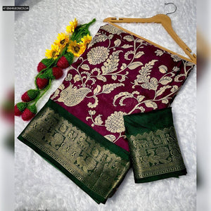 TRENDBUY Heavy Mulmul Cotton Saree with Jacquard Border & Floral Print Blouse