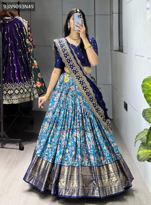 TRENDBUY Kalamkari Soft Dola Silk Lehenga Choli with Gorgette Dupatta - 3 Colors