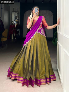 TRENDBUY Kanchipuram Silk Zari Weaving Lehenga Choli with Dupatta
