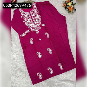 TRENDBUY Khadi Cotton Embroidered Kurti & Pant Set