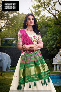 TRENDBUY Khadi Cotton Sequins & Thread Embroidered Lehenga Choli with Gaji Silk Dupatta