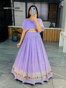 TRENDBUY Lavender Georgette Embroidered Lehenga Choli Set with Sleeveless Blouse