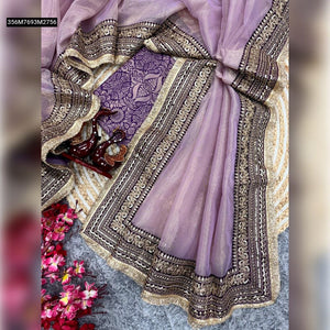 TRENDBUY Lavender Soft Twill Net Saree with Sequin & Dori Embroidery & Jacquard Silk Blouse