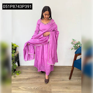 TRENDBUY Light Purple Hand Work Mul Cotton Chanderi Anarkali Gown Set
