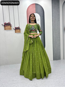 TRENDBUY Lime Green Kalamkari Handwork Lehenga Choli Set with Georgette Dupatta