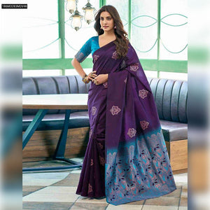 TRENDBUY Luxurious Banarasi Soft Silk Saree with Zari Work & Jacquard Weave