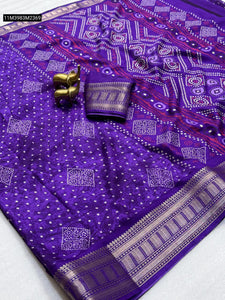 TRENDBUY Luxurious Dola Silk Bandhani Print Saree with Zari Border & Running Blouse