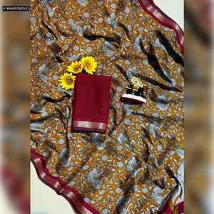 TRENDBUY Luxurious Mul Mul Cotton Saree with Jacquard Border & Matched Blouse