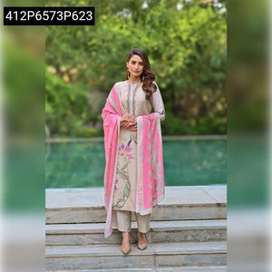 TRENDBUY Luxurious Muslin Kurta Set with Embroidered Neck & Dupatta