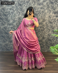 TRENDBUY Luxurious South Tissue Lehenga Choli Set with Intricate Embroidery & Sequence Work