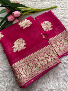 TRENDBUY Luxurious Viscose Georgette Zari Saree with Running Blouse