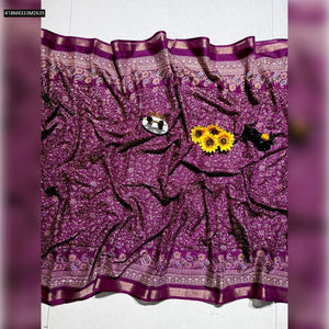 TRENDBUY Mangalagiri Mul Mul Cotton Saree with Floral Print & Jacquard Border, Blouse Piece