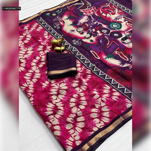 TRENDBUY Mangalagiri Silk Saree with Vibrant Shibori & Kalamkari Pallu Design