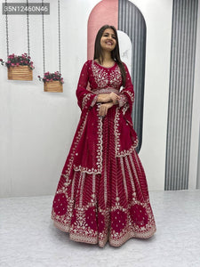 TRENDBUY Maroon Fox Georgette Lehenga Choli Set with Heavy 7mm Sequence Embroidery