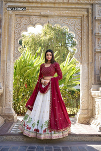 TRENDBUY Maroon & White Georgette Sequins Embroidered Lehenga Choli Set