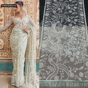 TRENDBUY Mint Green Mono Net Saree with Heavy Sequin & Multi Embroidery for Festive Occasions