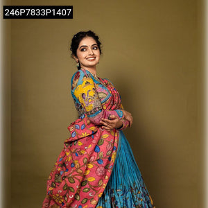 TRENDBUY Multi-Color Tussar Silk Kalamkari Print Lehenga Choli Set