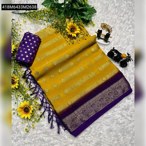 TRENDBUY Mustard Yellow Georgette Silk Saree with Zari Weaving Buti & Border