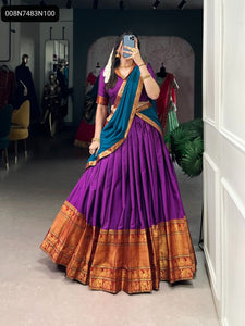 TRENDBUY Narayanpet Cotton Zari Weaving Lehenga Choli Set with Belt