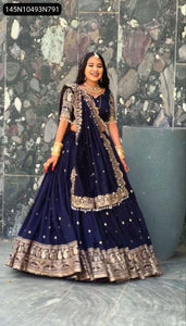 TRENDBUY Navy Blue Embroidered Fox Georgette Lehenga Choli with Dupatta