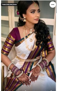 Premium Off-White Lichi Silk Saree with Magenta and Gold Jacquard Border for Weddings