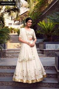 TRENDBUY Off-White Sequin & Foil Embroidered Lehenga Choli Set