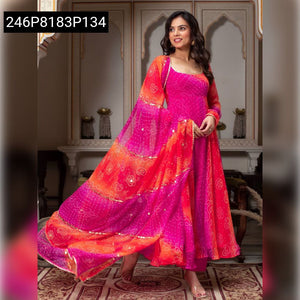 TRENDBUY Ombre Bandhani Georgette Gown & Dupatta Set