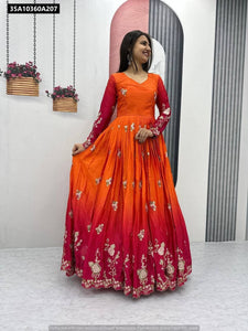 TRENDBUY Ombre Embroidered Gown with Chinon Dupatta