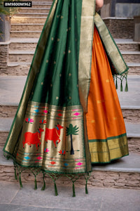 TRENDBUY Orange & Green Jacquard Silk Paithani Zari Weaving Lehenga Choli Set