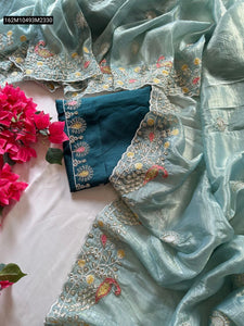 TRENDBUY Pastel Crushed Organza Saree with Hand Embroidery & Cutdana Work