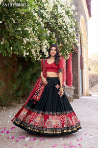 TRENDBUY Patola Print Tasar Silk Lehenga Choli with Foil Work & Dupatta - Festive Ethnic Wear