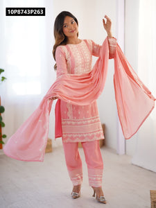 TRENDBUY Pink Chinnon Sequins Embroidered Salwar Suit with Dupatta