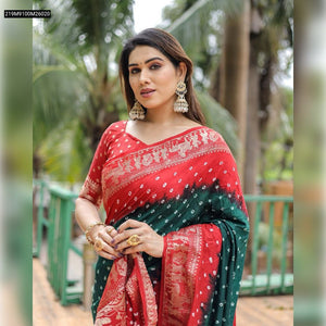TRENDBUY Premium Bandhej Silk Saree with Zari Weaving & Dola Silk Blouse