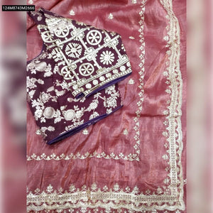 TRENDBUY Premium Candy Crush Tissue Saree with Embroidery & Sequin Work