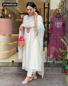TRENDBUY Premium Chanderi Mirror Work Kurta Set with Dupatta & Bottom
