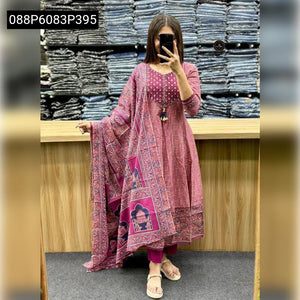 TRENDBUY Premium Cotton Anarkali Kurti Set with Handwork Yoke & Dupatta