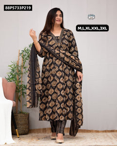 TRENDBUY Premium Cotton Saganeri Print Kurta Set with Dupatta