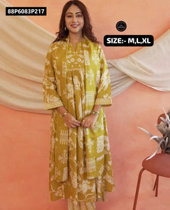 TRENDBUY Premium Cotton Saganeri Print Straight Kurta Set with Dupatta & Pants