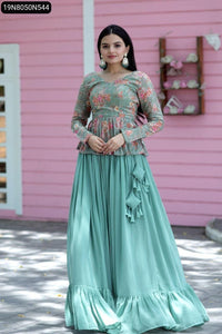 TRENDBUY Premium Designer Sequins Embroidered Floral Peplum Lehenga Choli Set