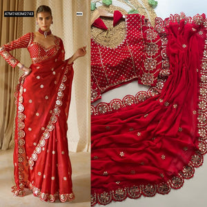 TRENDBUY Premium Faux Georgette Saree with Heavy Sequence & Original Mirror Work Blouse