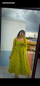 TRENDBUY Premium Georgette Heart Embroidered Anarkali Gown with Dupatta
