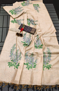 TRENDBUY Premium Muga Silk Saree with Floral Weaving & Contrast Blouse