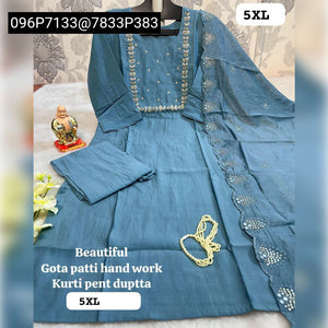 TRENDBUY Premium Muslin Silk Gota Patti Kurti Set with Pant & Dupatta