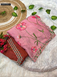 TRENDBUY Premium Organza Silk Saree with Floral Prints & Embroidered Blouse