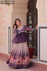 TRENDBUY Premium Peplum Lehenga Choli Set with Floral Print & Beads Embroidery