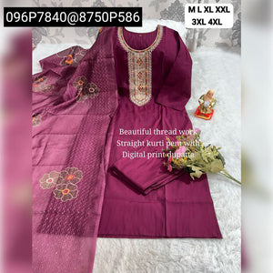 TRENDBUY Premium Roman Kurti Pant Set with Heavy Chanderi Digital Print Dupatta