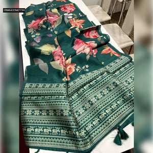 TRENDBUY Premium Semi Desi Tussar Silk Saree with Digital Floral & Kalamkari Print Pallu