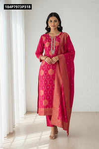 TRENDBUY Pure Banarasi Zari Weave Embroidered Kurta Set with Dupatta