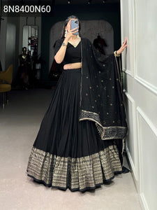 TRENDBUY Pure Chanderi Lehenga Choli Set with Zari Weaving & Sequin Dupatta