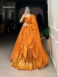 TRENDBUY Pure Chanderi Lehenga Choli Set with Zari Weaving & Sequin Work